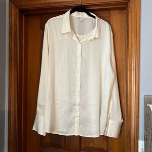 Cream silk like button down shirt, New!
